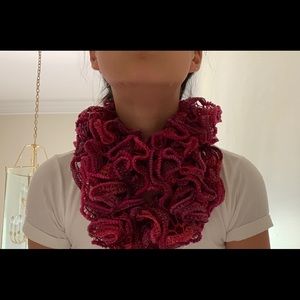 Pink crocheted infinity scarf